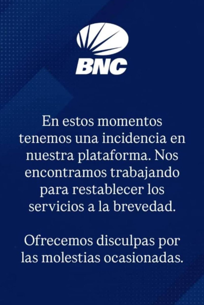 Hoy lunes, comienzo de semana, fin de mes y dia de intervención cambiaria, BNC ( <a href="/bncbanco_/">Banco Nacional de Crédito</a> ) amaneció caído, y todavía continúa así…