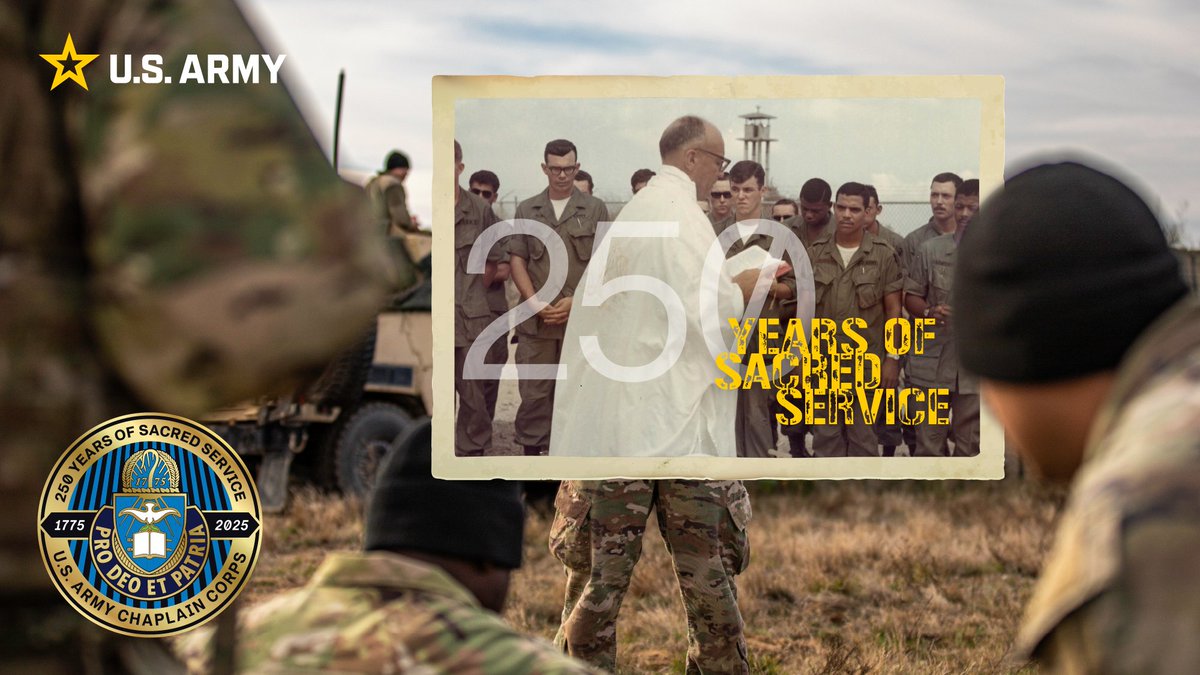ArmyChaplains's tweet image. On July 29, the U.S. Army Chaplain Corps will mark 250 years of sacred service. Chaplains have walked beside Soldiers in moments of fear, sacrifice, and hope, reminding us that strength of spirit is as vital as physical strength.
#ArmyChaplainCorps250 #SacredService