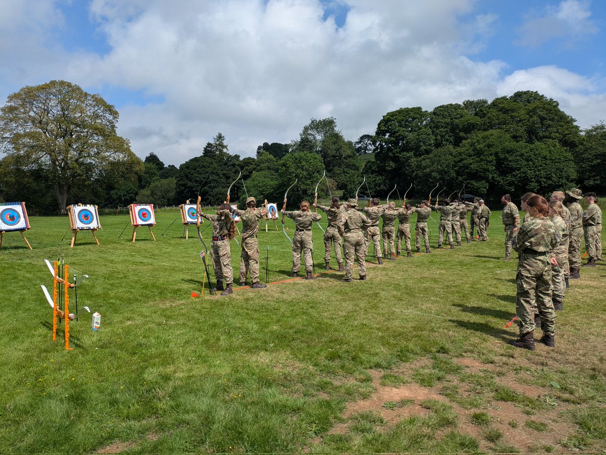 CcfScha's tweet photo. Busy few days so far on camp, yesterday revisiting prior skills and learning new things in the field and today activities included archery,PT, command tasks, drill, paintball and fieldgun training. Cadets are starting to get tired but having a great time. @HeartofHatton #teamwork https://t.co/YKEcZq8lsp