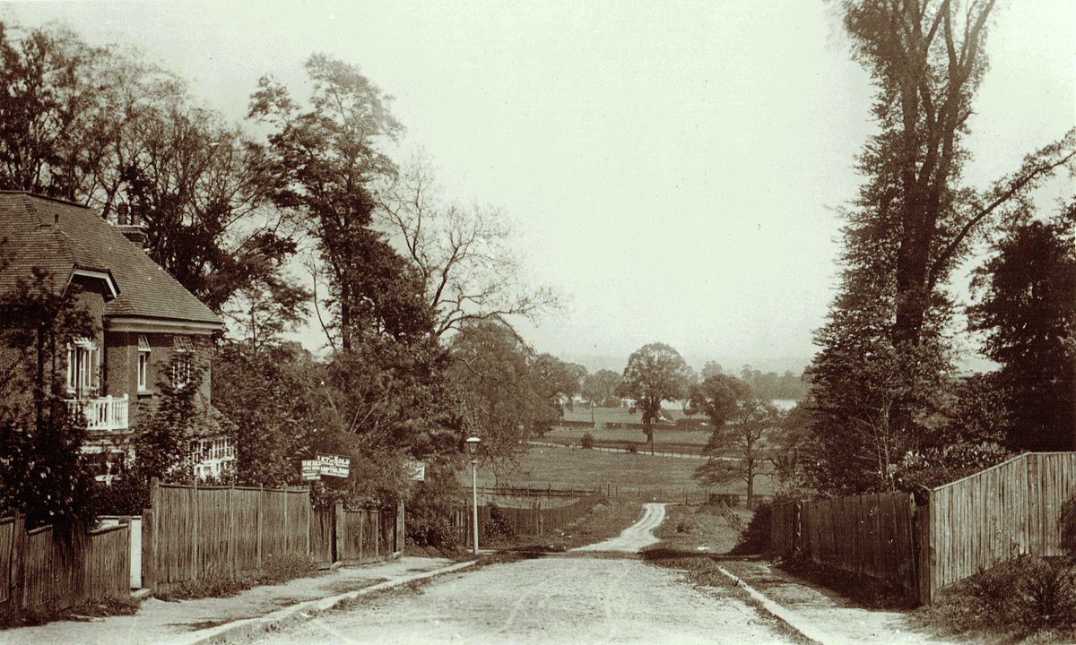 1st day of <a href="/Wimbledon/">Wimbledon</a> &amp; a flashback to what their Church Rd site looked like before the move from Nursery Road in 1922. This c1905 view is looking NE down Marryat Rd. At the bottom is Somerset Rd, &amp; beyond Church Rd, with the lake in the distance. Lamppost marks Dairy Walk path.