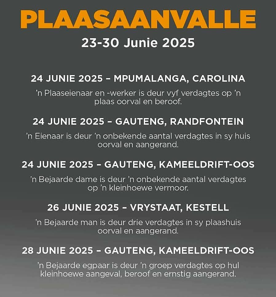 Farm Attacks in South Africa in June 2025!