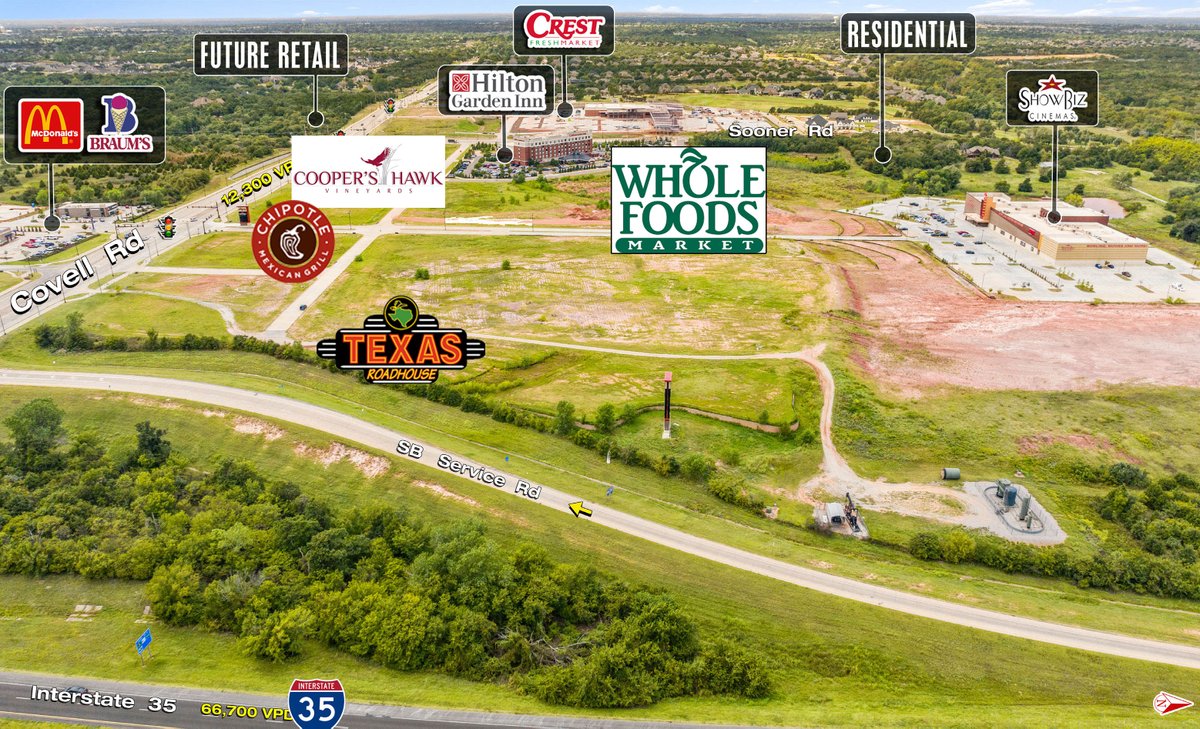 OKCTalk's tweet image. Joining Whole Foods at Covell & I-35 will be Texas Roadhouse, Chipotle, and new-to-OK Cooper's Hawk Winery & Restaurant.
More restaurants and retail are planned for future phases.