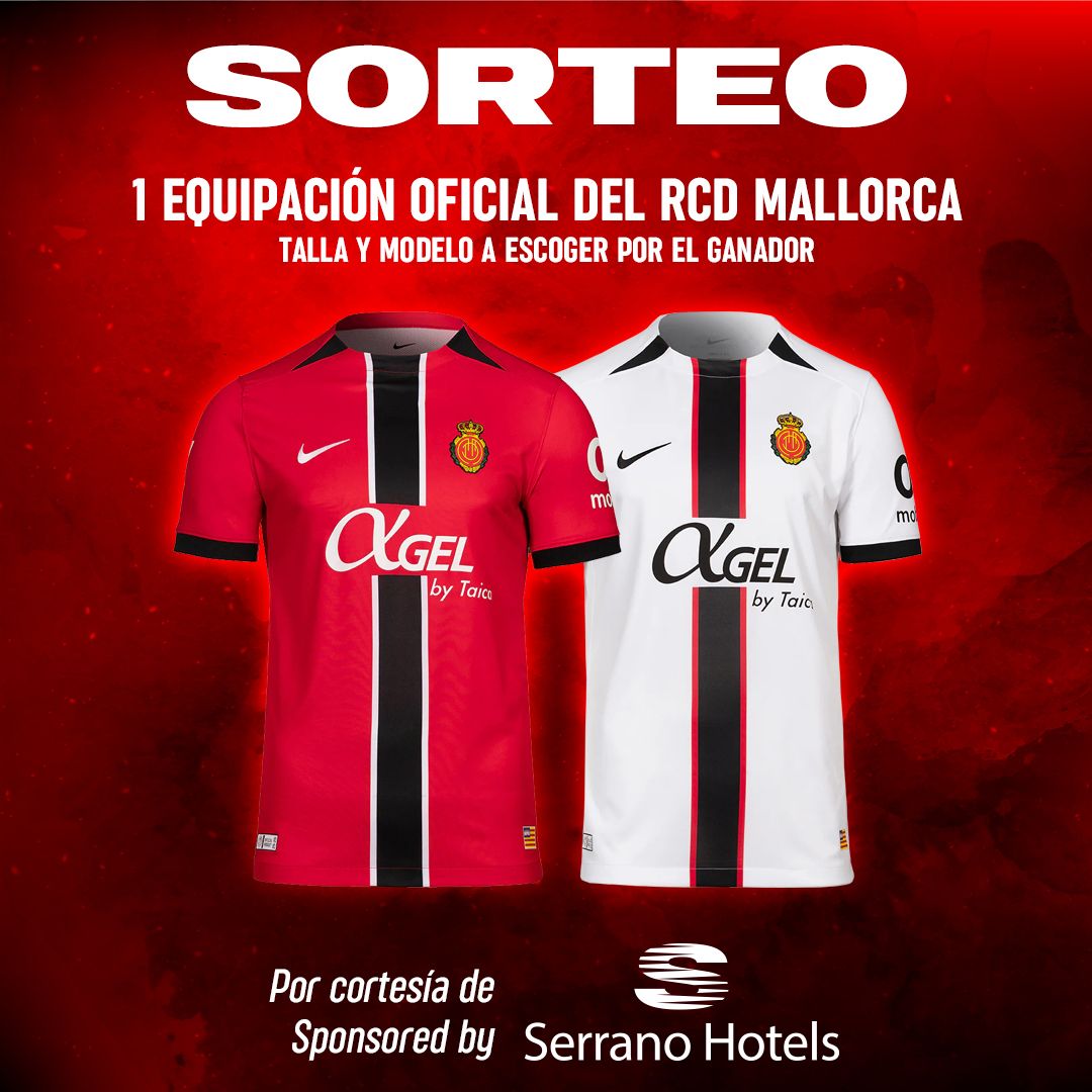☘️ Gracies a SERRANO HOTELS, aconsegueix sa CAMISETA OFICIAL del <a href="/RCD_Mallorca/">RCD Mallorca</a> 🔴⚫👕

🗓️ Fins 15 de juliol a les 22h
👀 Mira com conseguir-la 👇🏻

☝🏻 - ❤️ + 🔁
✌🏻 - Escriu #SerranoHotels i menciona 2 amics
🫶🏻 - Seguir <a href="/GMallorquinista/">Gent Mallorquinista</a>

📦 ENTREGA A SON MOIX ⚠️