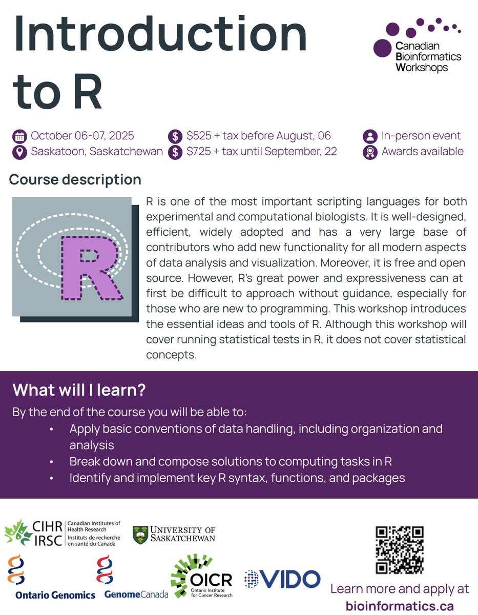 BioNet (@bionetcanada) on Twitter photo 📢 #Bioinformaticstraining alert!!!
Introduction to R
📍 Saskatoon, SK
📅 October 6th-7th
Early 🐦⬛ registration until August 06
bioinformatics.ca/workshops-all/…
<a href="/Bioinfodotca/">Bioinformatics.ca</a> 📢 #Bioinformaticstraining alert!!!
Introduction to R
📍 Saskatoon, SK
📅 October 6th-7th
Early 🐦⬛ registration until August 06
bioinformatics.ca/workshops-all/…
<a href="/Bioinfodotca/">Bioinformatics.ca</a>