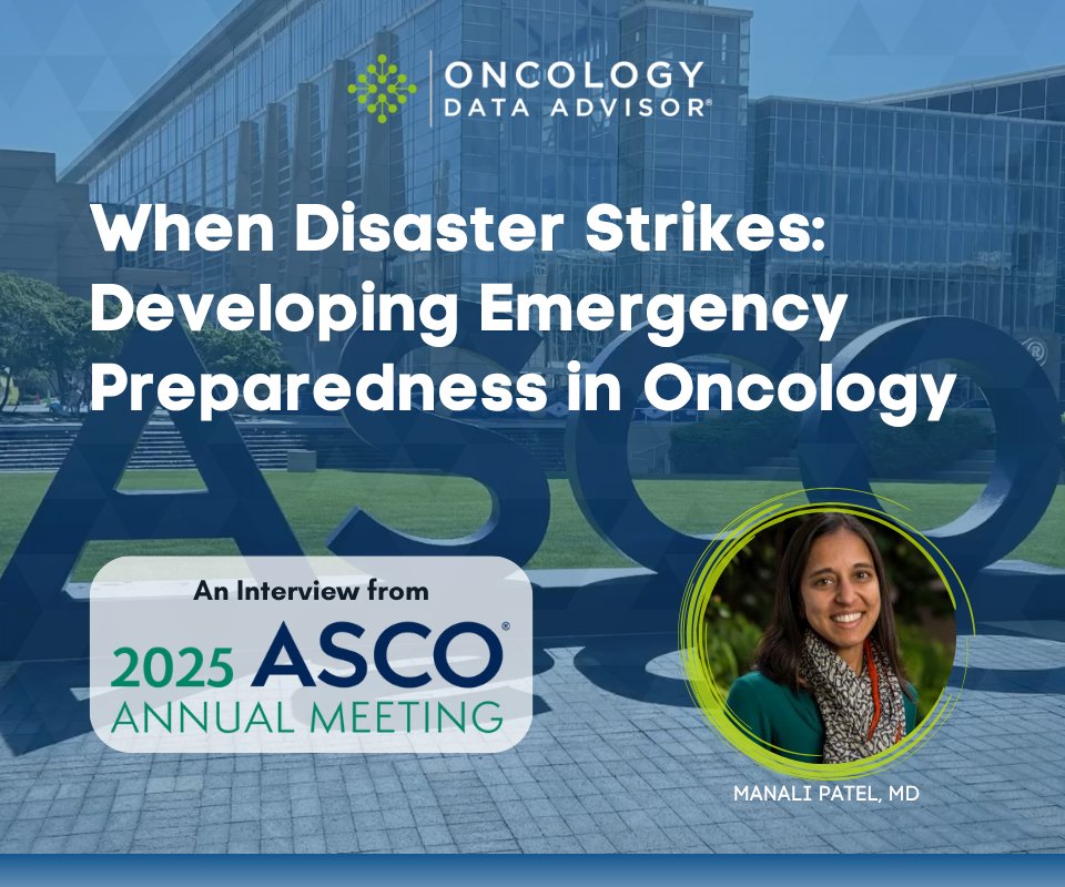 OncData's tweet image. In this #ASCO25 video, Dr. Manali Patel of @Stanford discusses her team&apos;s presentation outlining the dangers that #NaturalDisasters pose to #cancer care and how health systems can develop comprehensive #emergency #preparedness plans. 

Watch here! youtu.be/_XAcbXwMrww

@ASCO