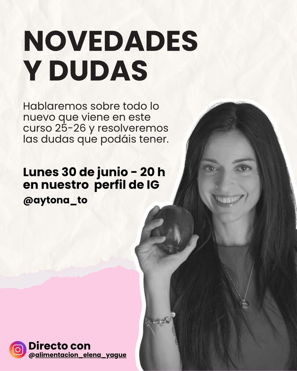 Hablaremos de las novedades del curso de formación en Alimentación en la infancia ¡¡Resolveremos vuestras dudas en directo!! Nos vemos a las 20h en nuestro perfil de IG 🧐 🤗