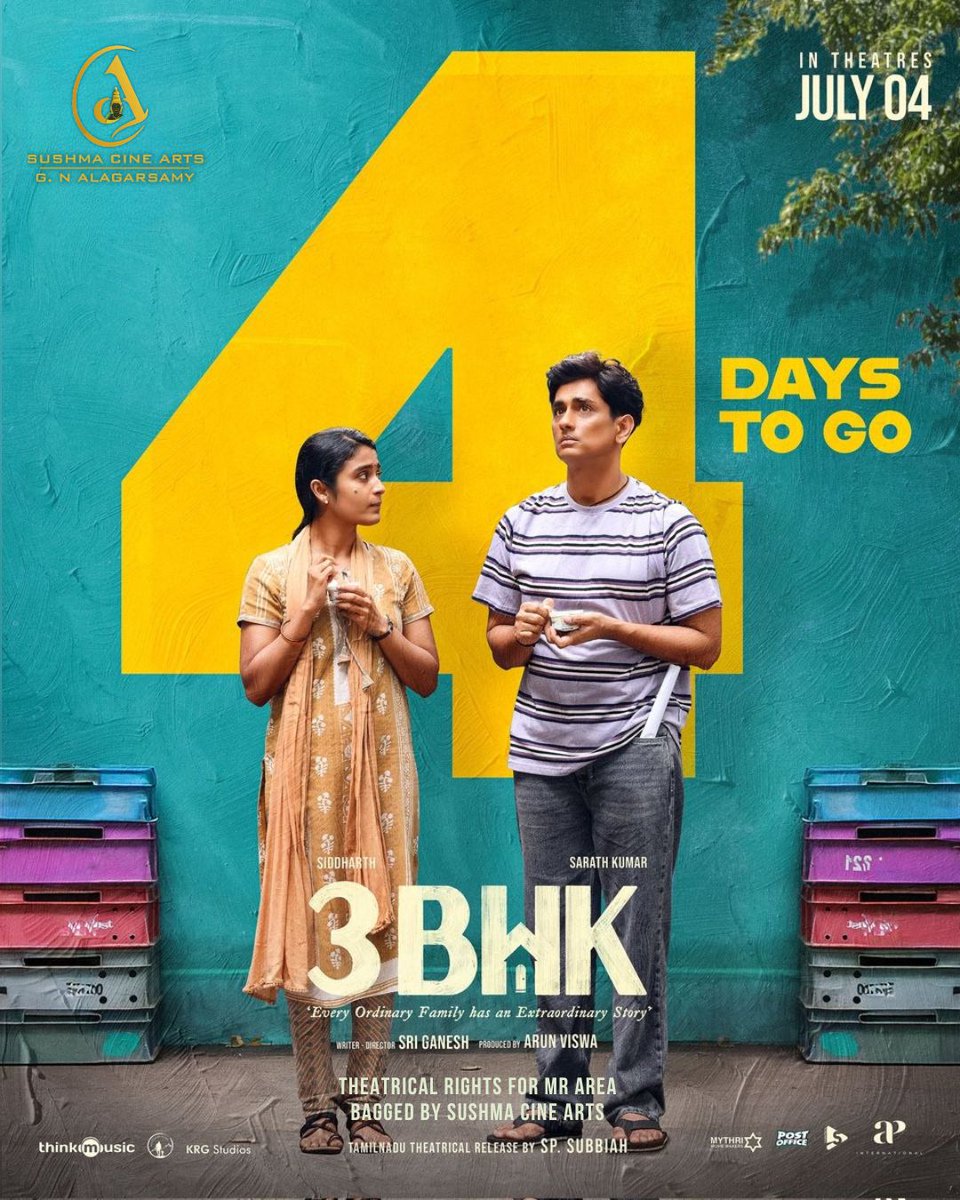 4 days to go…
A simple home, a rollercoaster of emotions!
#3BHK – Releasing July 4 🎞️❤️
#sushmacinearts