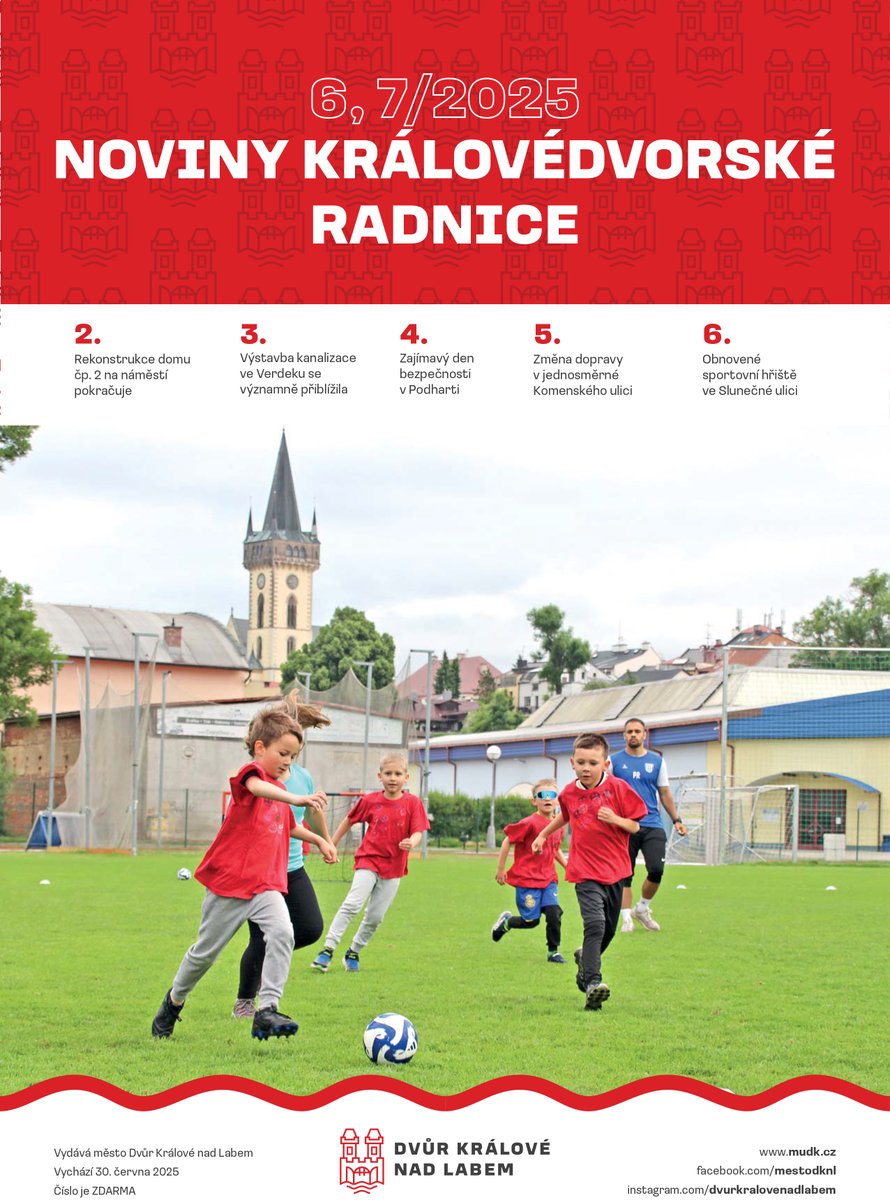 🗞️Vyšly Noviny královédvorské radnice 6, 7/2025 s rozšířenou programovou přílohou KdeCo na léto a speciální přílohou Sociální služby na Královédvorsku. NKR budou pátku 4.7.2025 k dispozici v IC ve Švehlově ulici a na recepci MěÚ.
NKR lze číst i on-line🌐➡️mudk.cz/cs/radnice/nov…