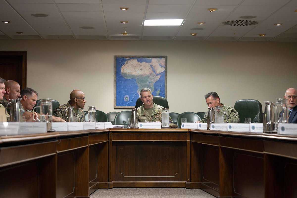 thejointstaff's tweet image. The dedicated servicemembers at @USAfricaCommand advance U.S. interests by strengthening the defense capabilities of African nations through military training, exercises, and assistance. General Dan Caine joined them in person today to recognize the importance of this mission.