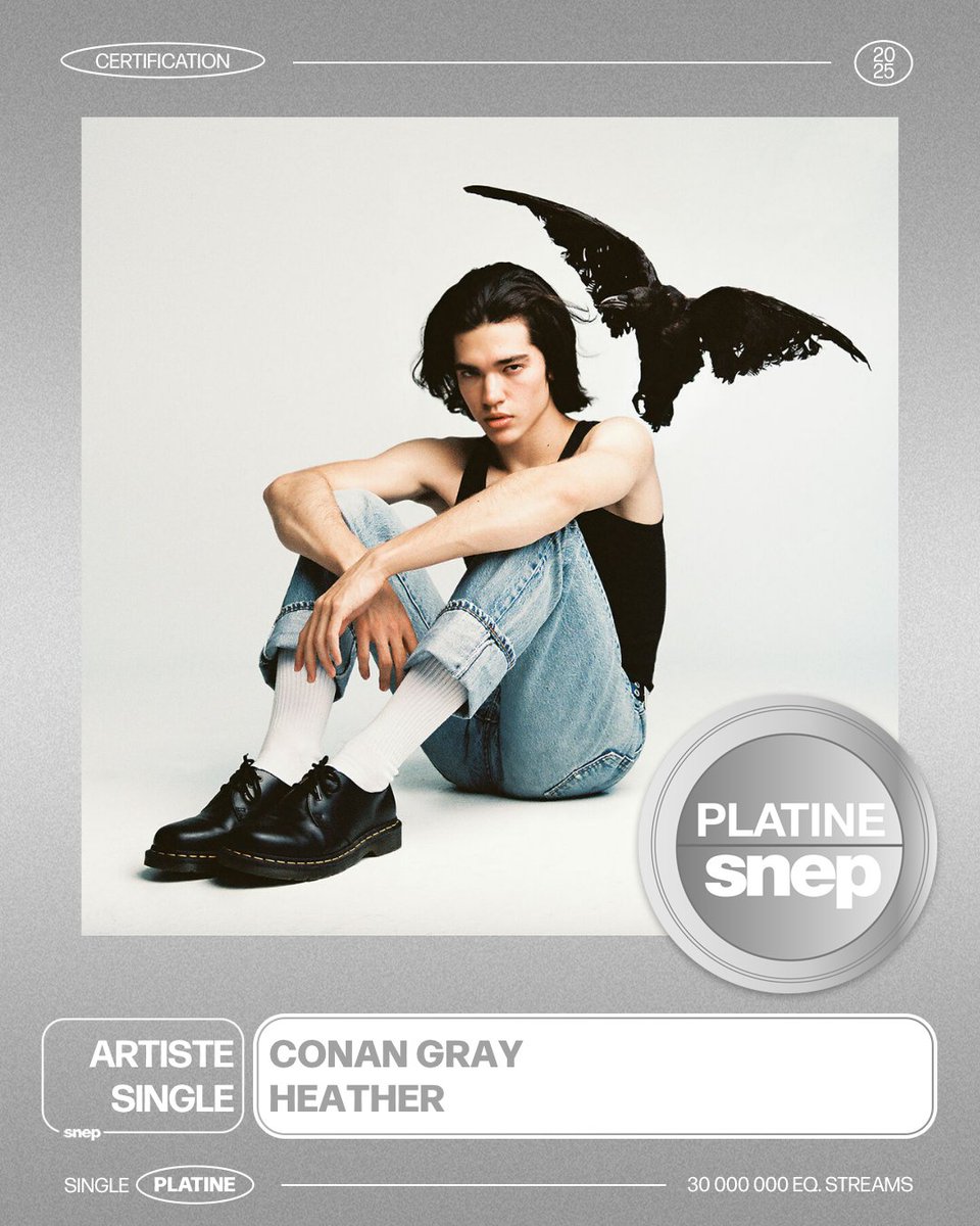 Le titre « Heather » de Conan Gray est certifié Single Platine ! 💿

30 000 000 équivalents streams 🎧

Bravo ! 👏