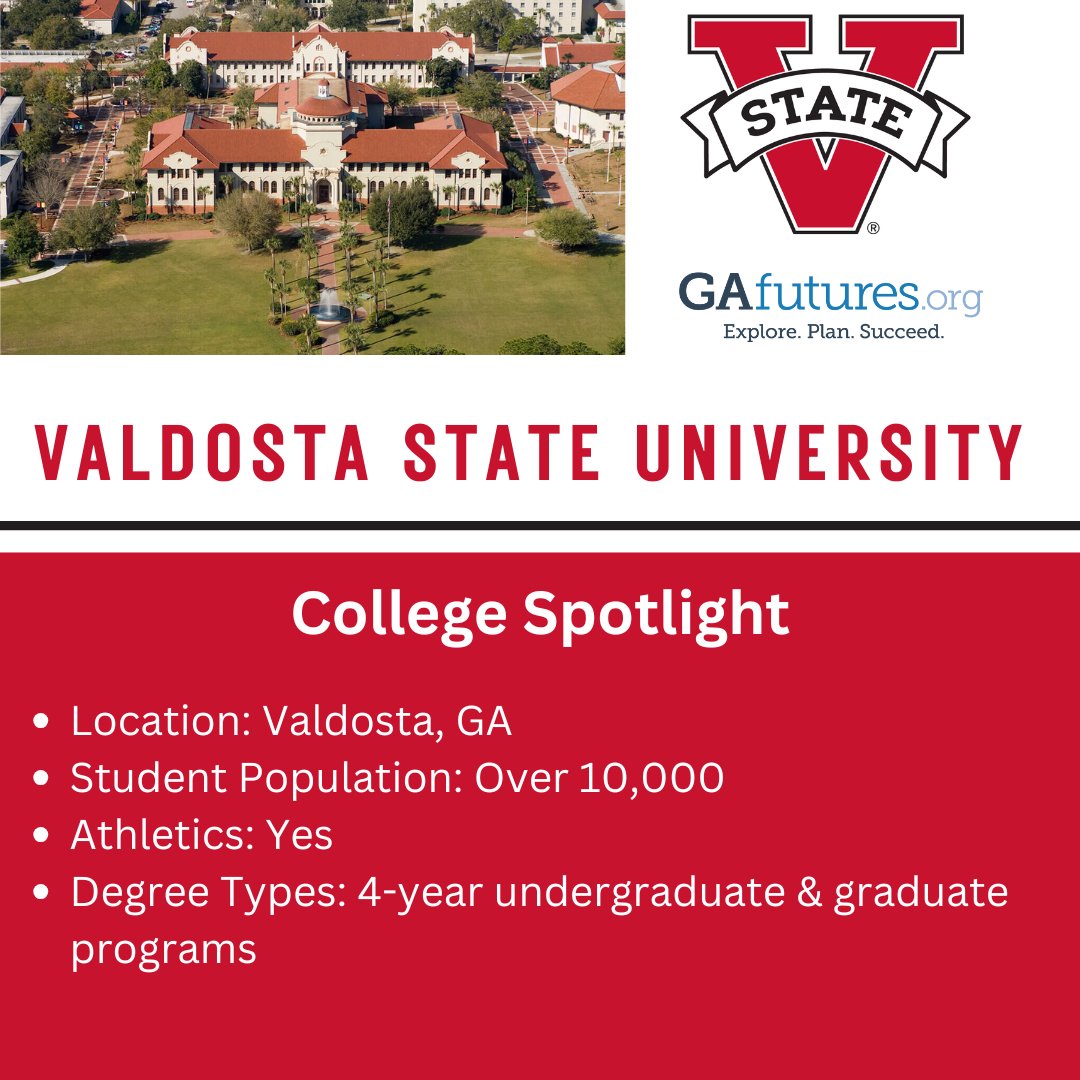 gafutures (@gafutures) on Twitter photo Our GAfutures College Spotlight heads to South Georgia, to <a href="/valdostastate/">Valdosta State University</a> ! VSU offers over 100 degree programs, a welcoming campus community and more. Discover more here: valdosta.edu Our GAfutures College Spotlight heads to South Georgia, to <a href="/valdostastate/">Valdosta State University</a> ! VSU offers over 100 degree programs, a welcoming campus community and more. Discover more here: valdosta.edu