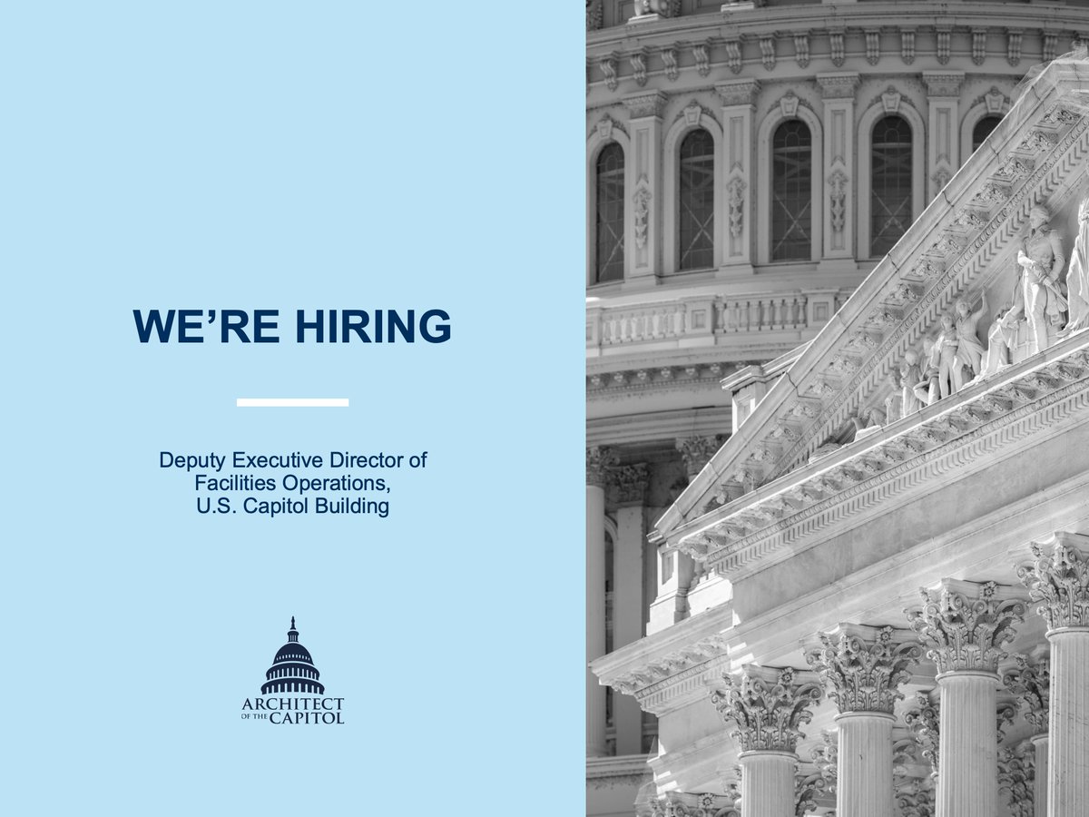 #NowHiring—DEPUTY EXECUTIVE DIRECTOR OF FACILITIES OPERATIONS for the #USCapitol!

An exciting role for an exceptional &amp; experienced professional engineer or architect. Lead teams of skilled trades, labor, technical and administrative staff.

APPLY TODAY: usajobs.gov/job/839085700