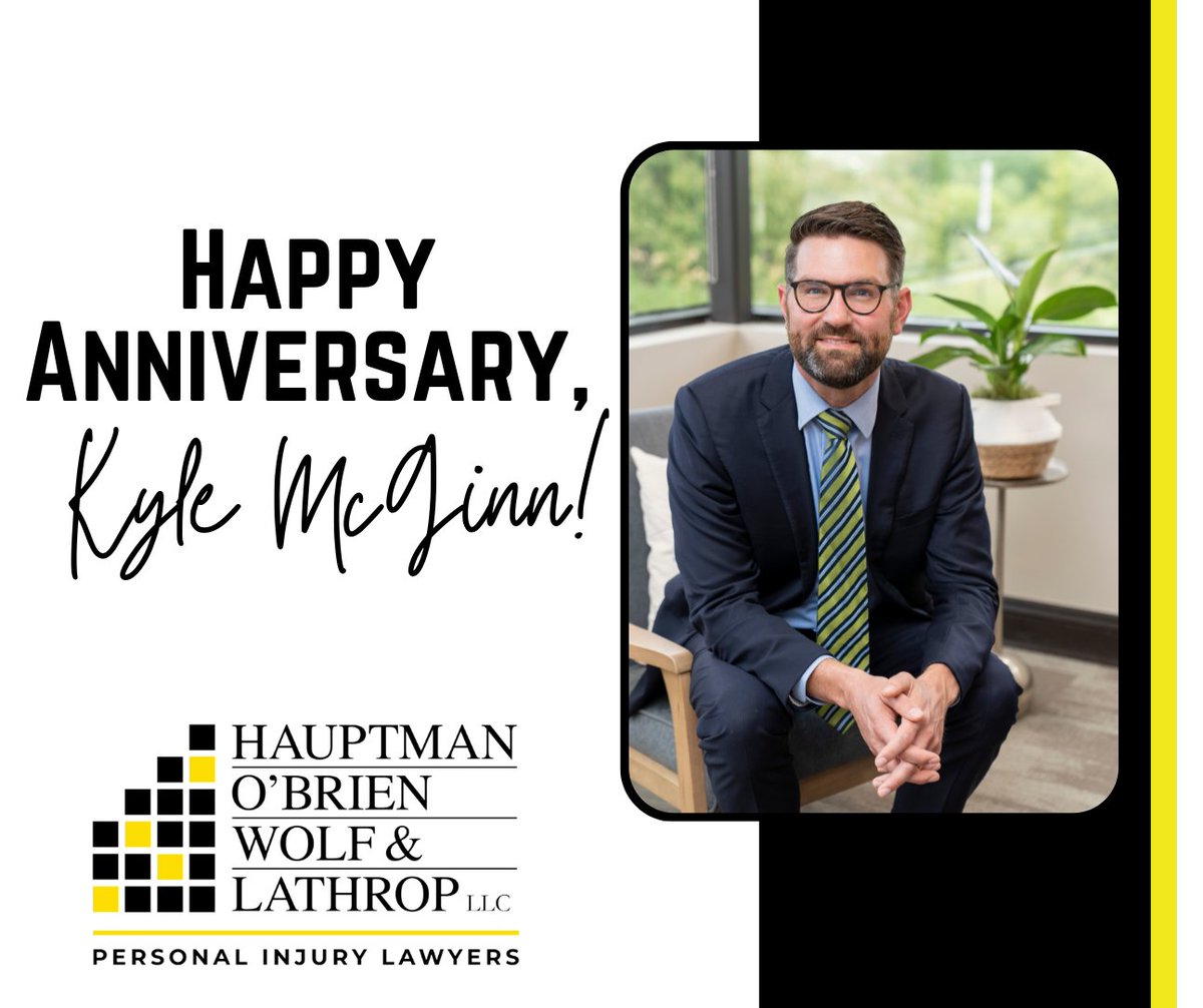 🎉 Happy Work Anniversary to Attorney Kyle McGinn!

Your compassion, dedication, and the genuine way you connect with clients make you one of a kind. We’re lucky to have you on our team — and so are the people you fight for every day. Here’s to another year of making a
