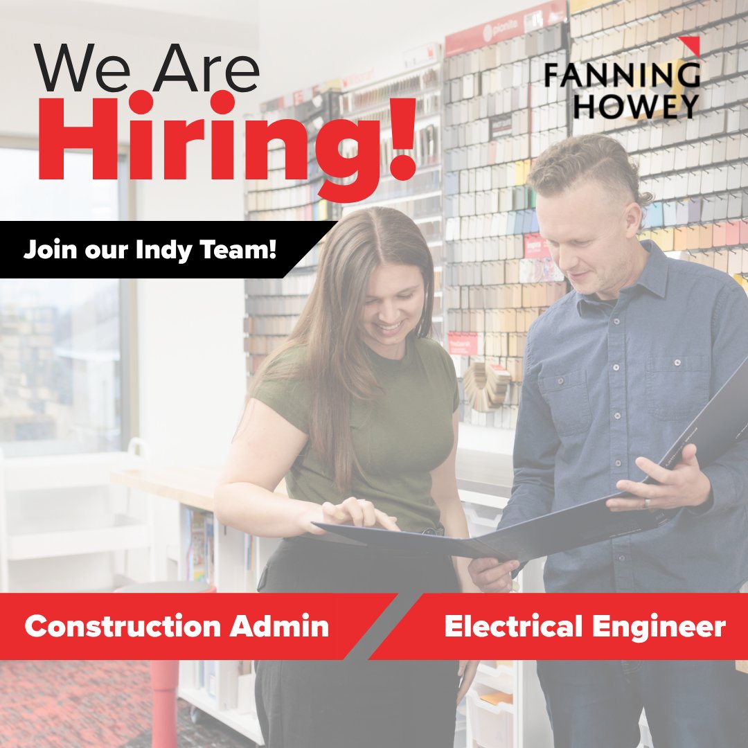 👷‍♀️⚡ Ready to take the next step in your career?

Fanning Howey is hiring in Indy! We’re looking for a Construction Admin and an Electrical Engineer to help us design the future of education.

Sound like you? Let’s build something great together.