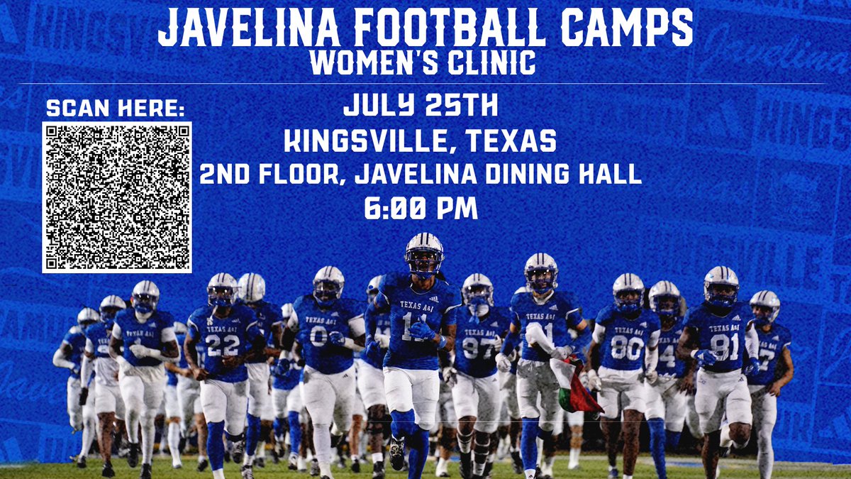 JavelinaFB's tweet image. Javelina Nation! Reminder that our 2025 Women's Clinic will be here before you know it! Register today with the link below 🐗🏈!
🔗:apps.ideal-logic.com/tamukreg?key=T…
#GoJavelinas #TTDB