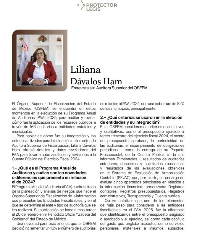 Los invitamos a consultar la edición número 8 de la Revista Digital de la Contraloría del Poder Legislativo, “Protector Legis”, en la que se encuentra la entrevista realizada a la Auditora Superior de Fiscalización, Liliana Dávalos Ham.
