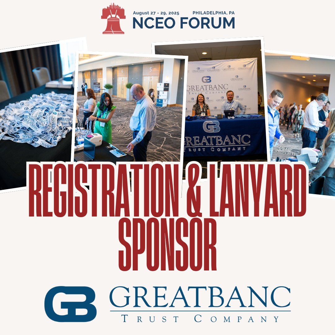 Huge thanks to GreatBanc Trust for being our Registration &amp; Lanyard Sponsor at the 2025 NCEO Forum! From lanyards to registration, they've got us covered so we can focus on what matters most—building stronger employee-owned businesses together. 
forum.nceo.org/sponsors