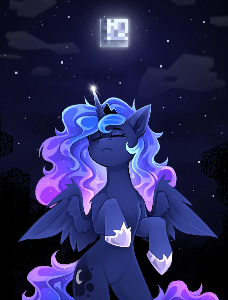 It's night time! You better make a dirt box and wait it out there.
#mlp #pony #PrincessLuna #Minecraft