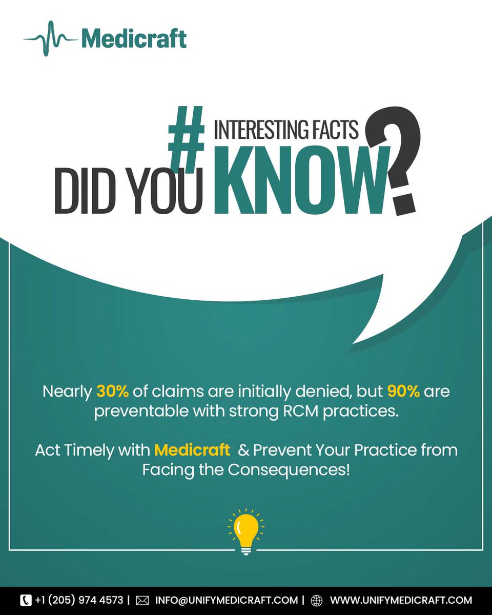 Unifymedicraft's tweet image. #Medicraft is designed to solve the root causes of #denials, from eligibility issues and #codingerrors to improper documentation and missed deadlines. Our software streamlines every step of the billing process, ensuring claims are #accurate, #compliant, and submitted on time.