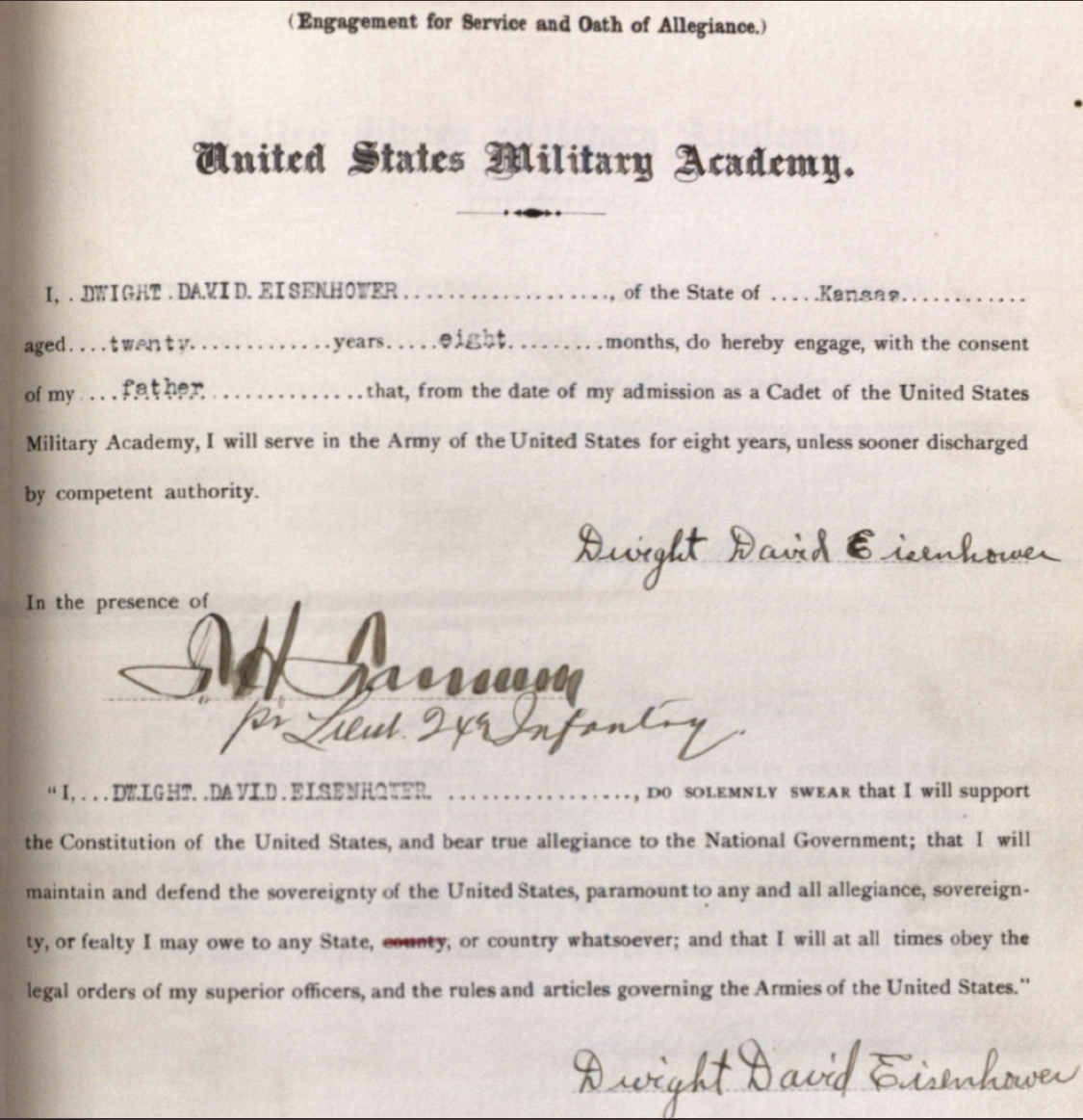 #RDay at #westpoint. New cadets still take a unique 1861 anti-Confederate oath. “This oath will not permit that [a cadet] shall set aside his allegiance to the general Government whenever a band of traitors and rebels shall choose to set up a defiant authority.”
Ike's oath.