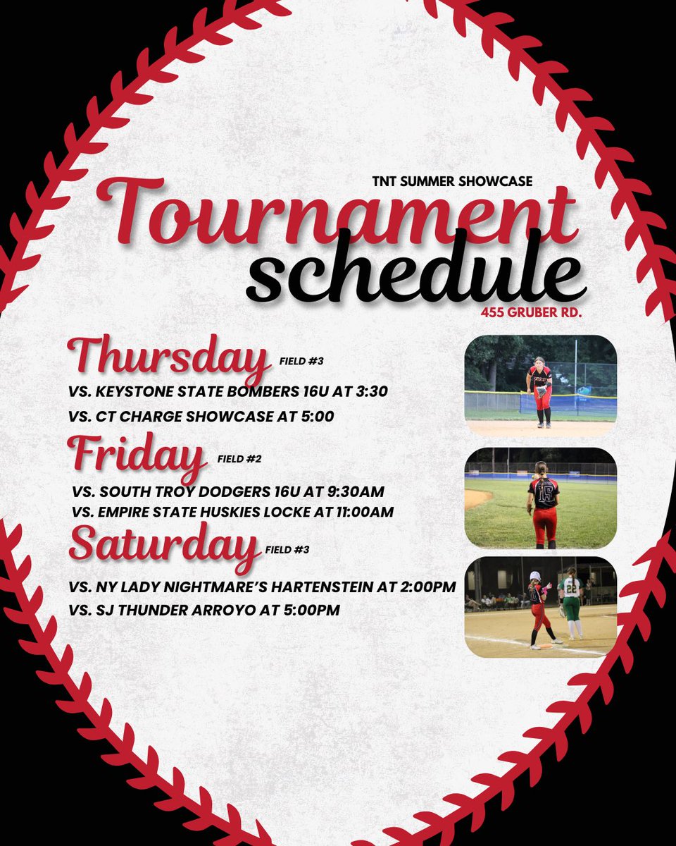 DEFury18u's tweet photo. It’s tournament week! Excited to hit the dirt at the @TNTTournaments Summer Showcase. Come check out our girls 🥎🖤🤍❤️ https://t.co/v8uRPRyzKc