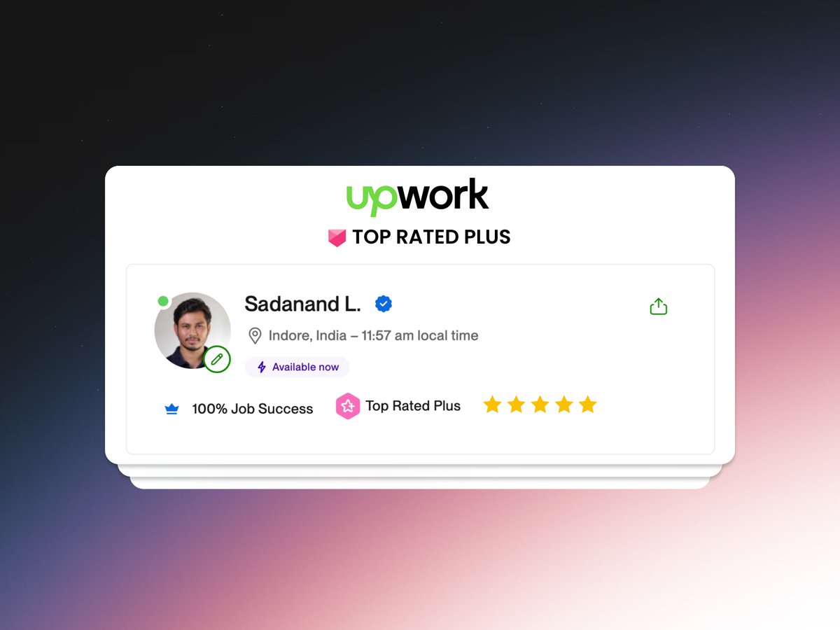 sadanand_iOS's tweet image. Code. Commit. Deliver. Repeat.
Now a Top Rated Plus developer on @Upwork
Grateful for the journey and every client who believed. 🙌
#upwork