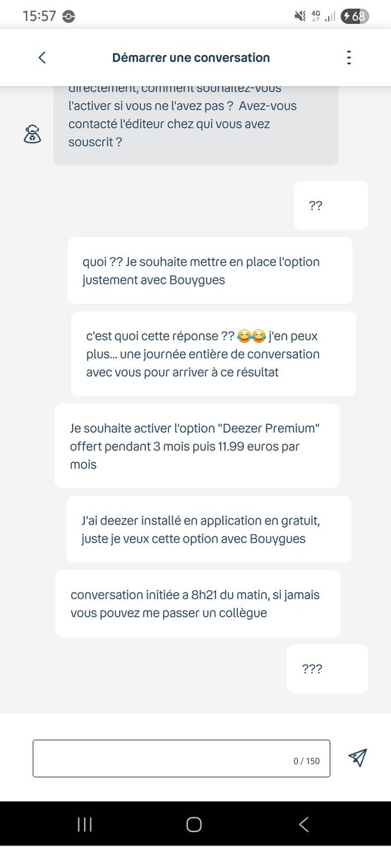Eyfsai's tweet photo. @bouyguestelecom Bonjour il se passe quoi avec vos conseillers ?? Depuis 8h21 je suis en conversation avec et en plus il ne comprend pas ce que je demande ... je suis fatiguée là on fait quoi ?! https://t.co/cP49Rai0E0