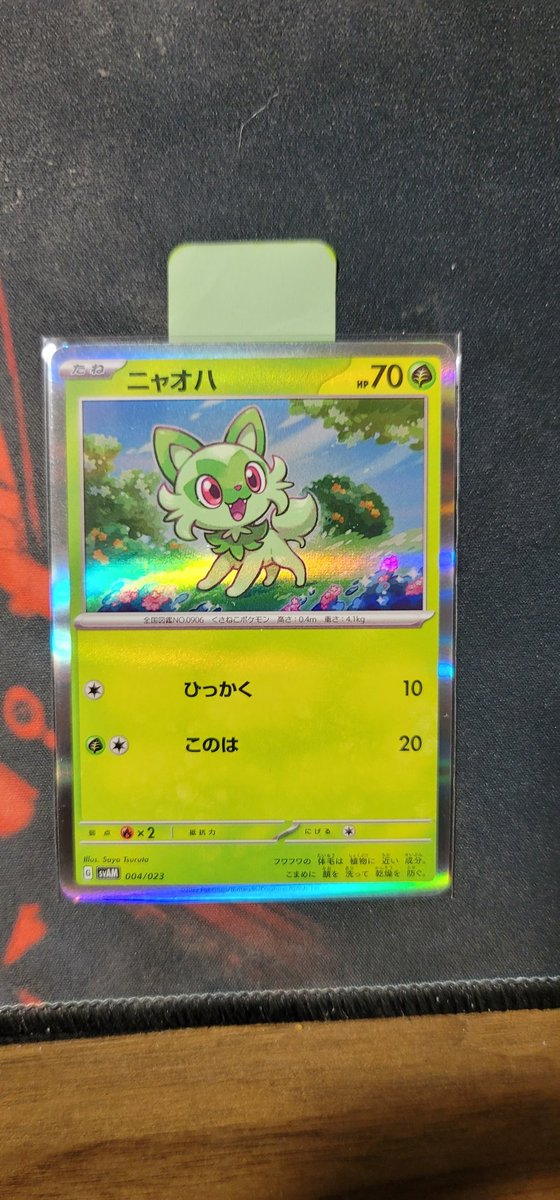The beautiful kitty that is the start of my goal to get one of every sprigatito card, in English and Japanese.