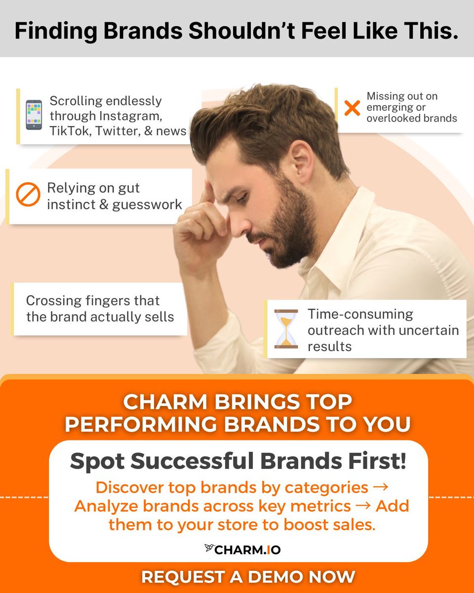 Still relying on gut + guesswork to find the right brands?
Retailers waste hours chasing leads on social. It’s messy.

✨ Enter Charm: your brand discovery advantage
🔍Spot top brands fast
📊 Compare fit + growth
🛍️ Add winners first

👉 Request a demo: hubs.li/Q03rRJBY0