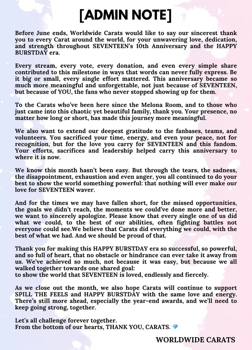 WorldwideCarats's tweet image. [ADMIN NOTE]

THANK YOU, CARATS. 🫂🩷🩵

#HAPPY_BURSTDAY #SEVENTEEN #세븐틴 #SVT_THUNDER @pledis_17