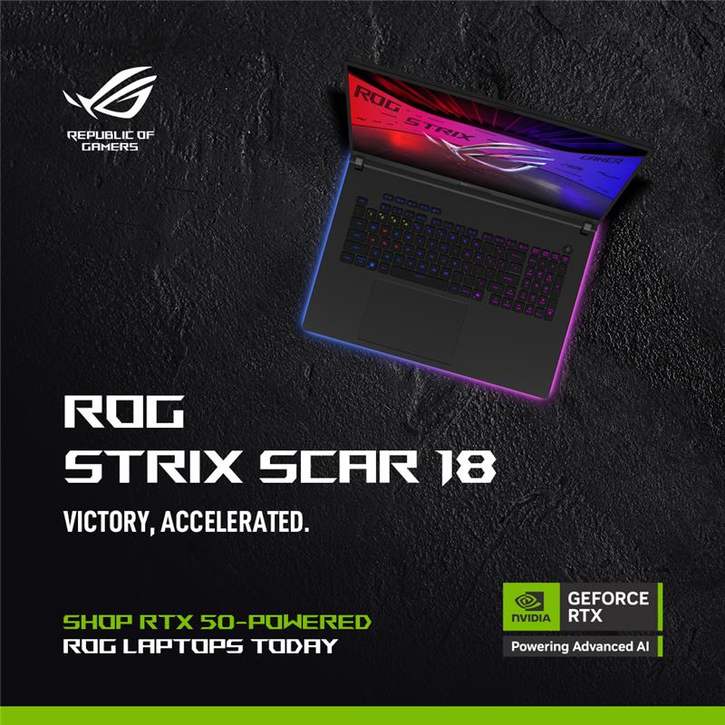 💻 ASUS ROG Strix SCAR 18 - Victory, Accelerated.

Dominate the competition with ASUS RTX 50 Series Gaming Laptops. 🔥 Stunning Visuals⚡ Blazing Speed ❄ Advanced Cooling 

Shop RTX 50-Powered Rog Laptops Today : evetech.co.za/asus-rtx-50-se…

#Evetech #ROG #StrixSCAR18 #GamingLaptop