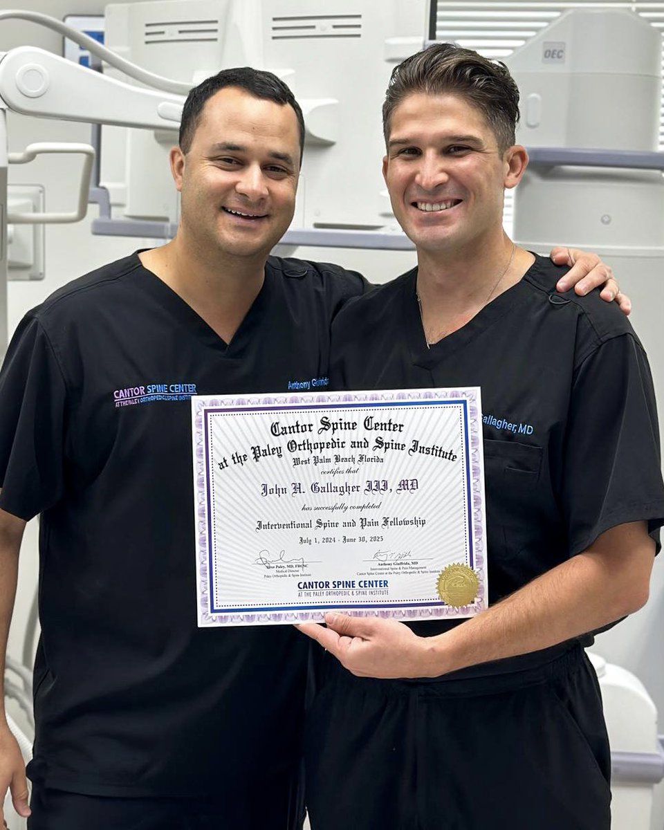 Big milestone for Dr. Gallagher—he officially received his fellowship certificate last week! Starting in July, he’ll be seeing patients in Jupiter and Port St. Lucie, expanding access to expert spine and pain care across the Treasure Coast.

#CantorSpine #DrGallagher #SpineCare