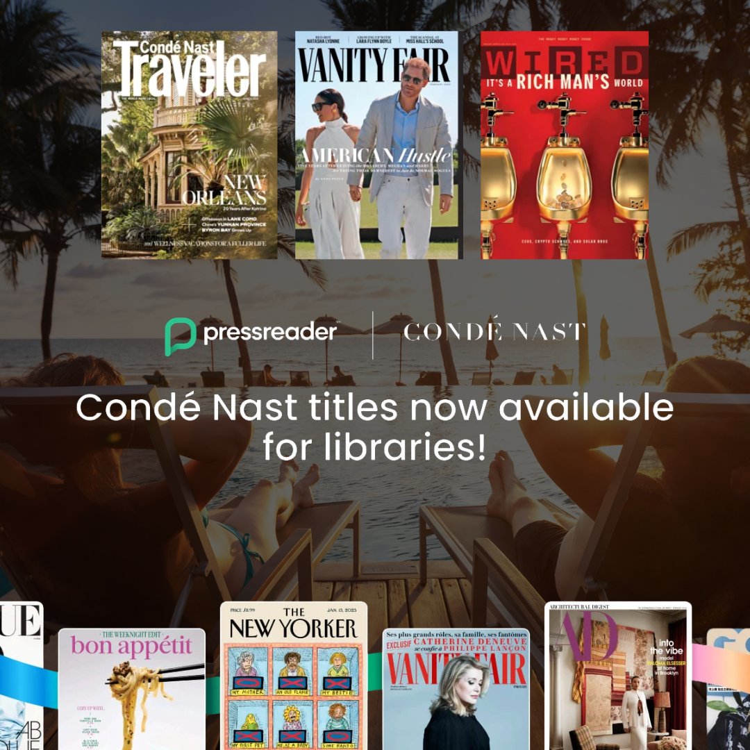 LakeForestLib's tweet photo. Dive into some of the best digital magazines for travel, culture, fashion, technology, and music with access to Bon Appétit, Condé Nast Traveler, Glamour, GQ, The New Yorker, Vanity Fair, Vogue, Wired, and more! Get started with PressReader online: https://t.co/WS5fQEuvMf https://t.co/LFRr98perB