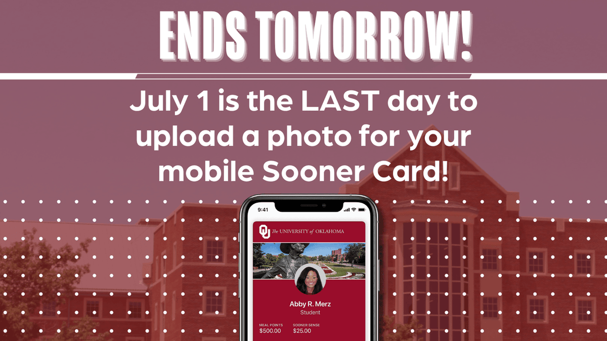 📣 TOMORROW is the deadline to upload a photo for your Sooner Card on your mobile device!
Instructions for setting up your ID can be found here:
heyor.ca/z4Cvrs