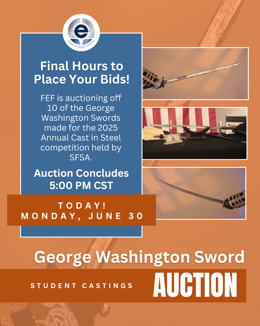 FEF_INC's tweet image. ⏳ Only 8 hours left to place your bids for The George Washington Sword Auction! 🗡️ It closes TODAY - Monday, June 30 at 5 PM CST!
👉 Place Your Bid Now: app.galabid.com/washingtonswor…