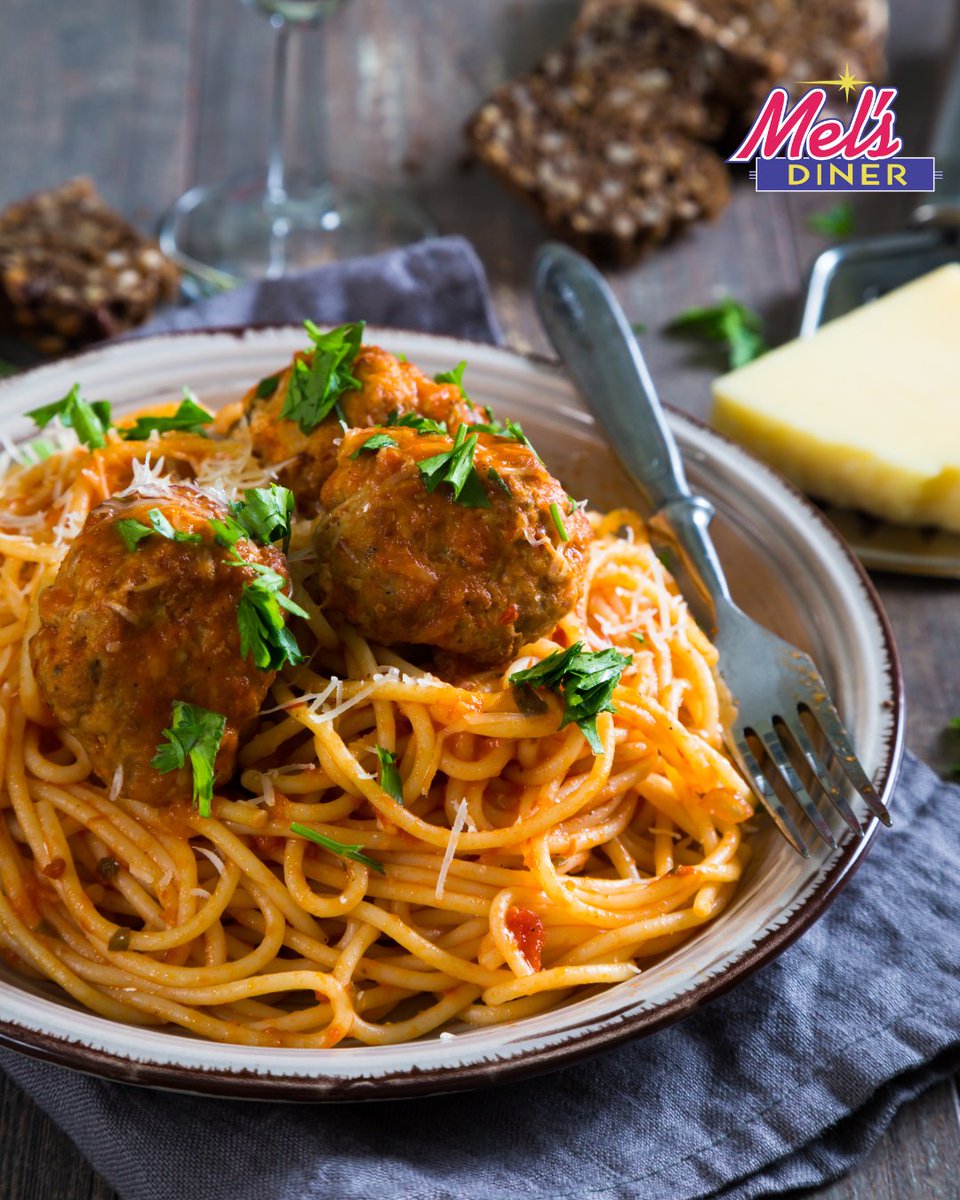 MelsDinerSWFL's tweet photo. Classic comfort on a plate! 🍝 Enjoy Mel’s hearty Spaghetti &amp; Meatballs for just $9.99. Perfectly sauced, generously topped, and always delicious. Mangia! 🇮🇹

#SpaghettiAndMeatballs
#MelsDiner
#ComfortFood https://t.co/nnYAICqQQ5