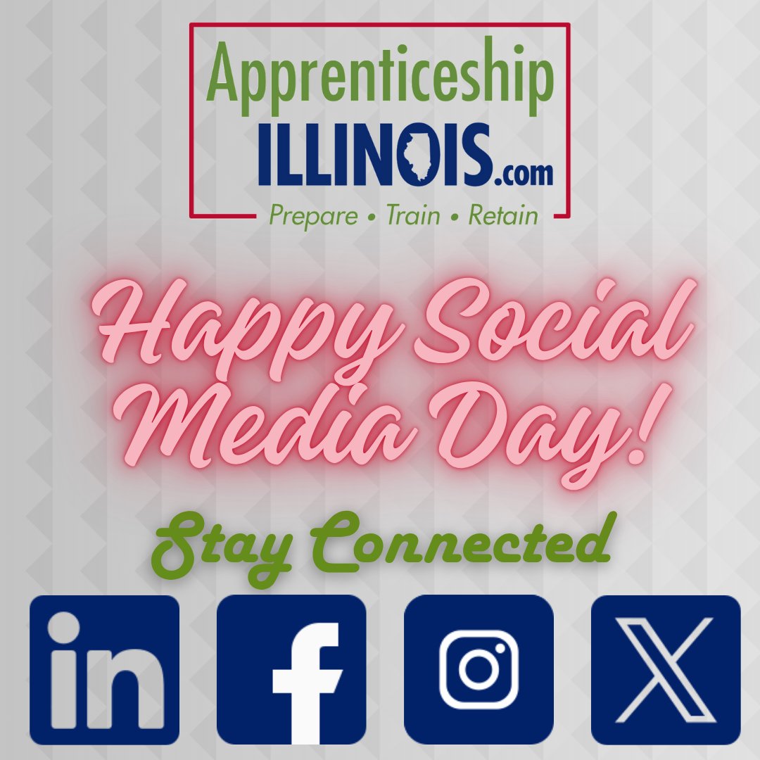 Celebrate Social Media Day by following #ApprenticeshipIL on our platforms.
✔️ LinkedIn: ow.ly/g1Sj50W3HAG
✔️ Facebook: ow.ly/bp0950W3HHh
✔️ Instagram: ow.ly/gObA50W3HE7
✔️ X
