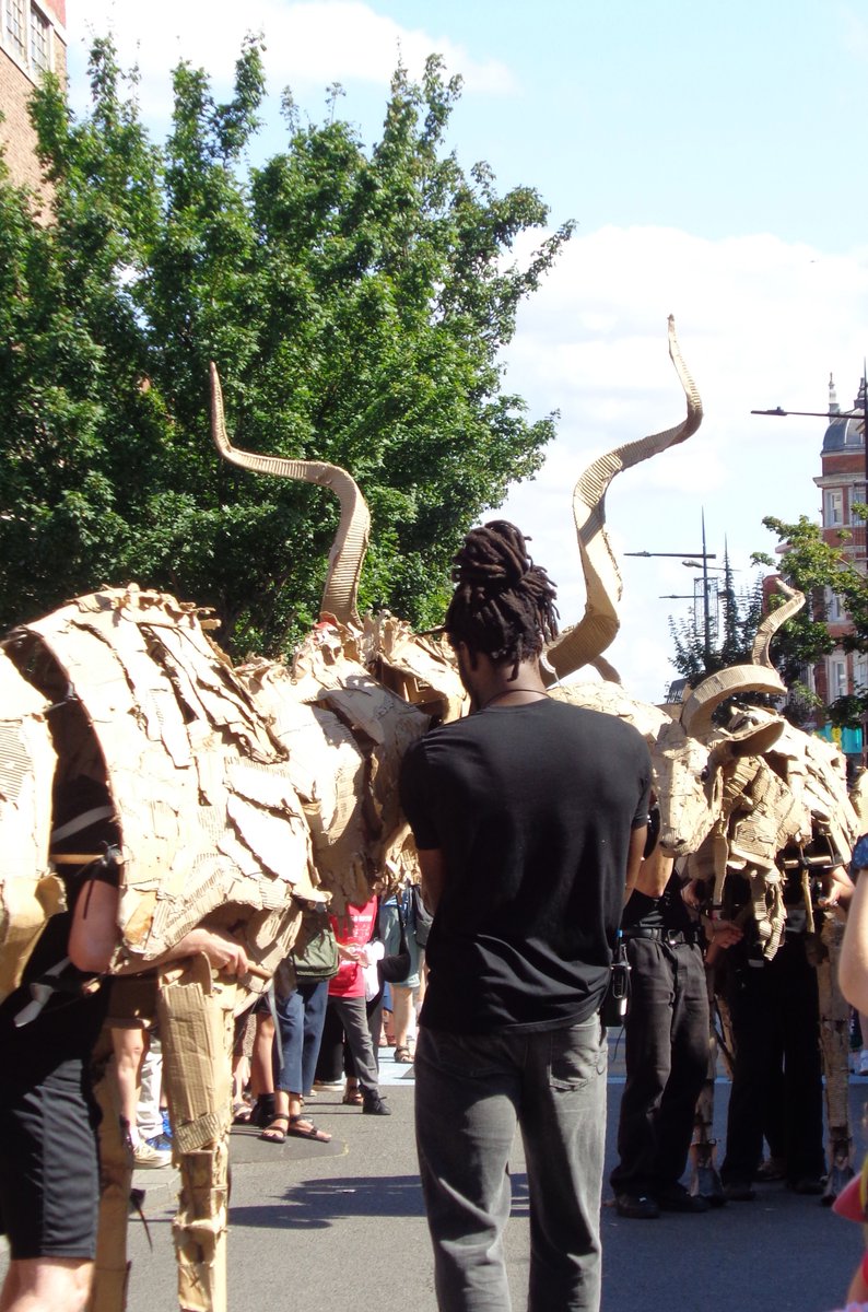 Spotted two majestic Kudus in Camden this Saturday, part of <a href="/The__Herds/">The_Herds</a> stampede. Incredible to see these creatures come to life &amp; transform the street into a space of powerful storytelling. priviledged to meet them &amp; wishing them a safe journey north. #theherds #climateaction