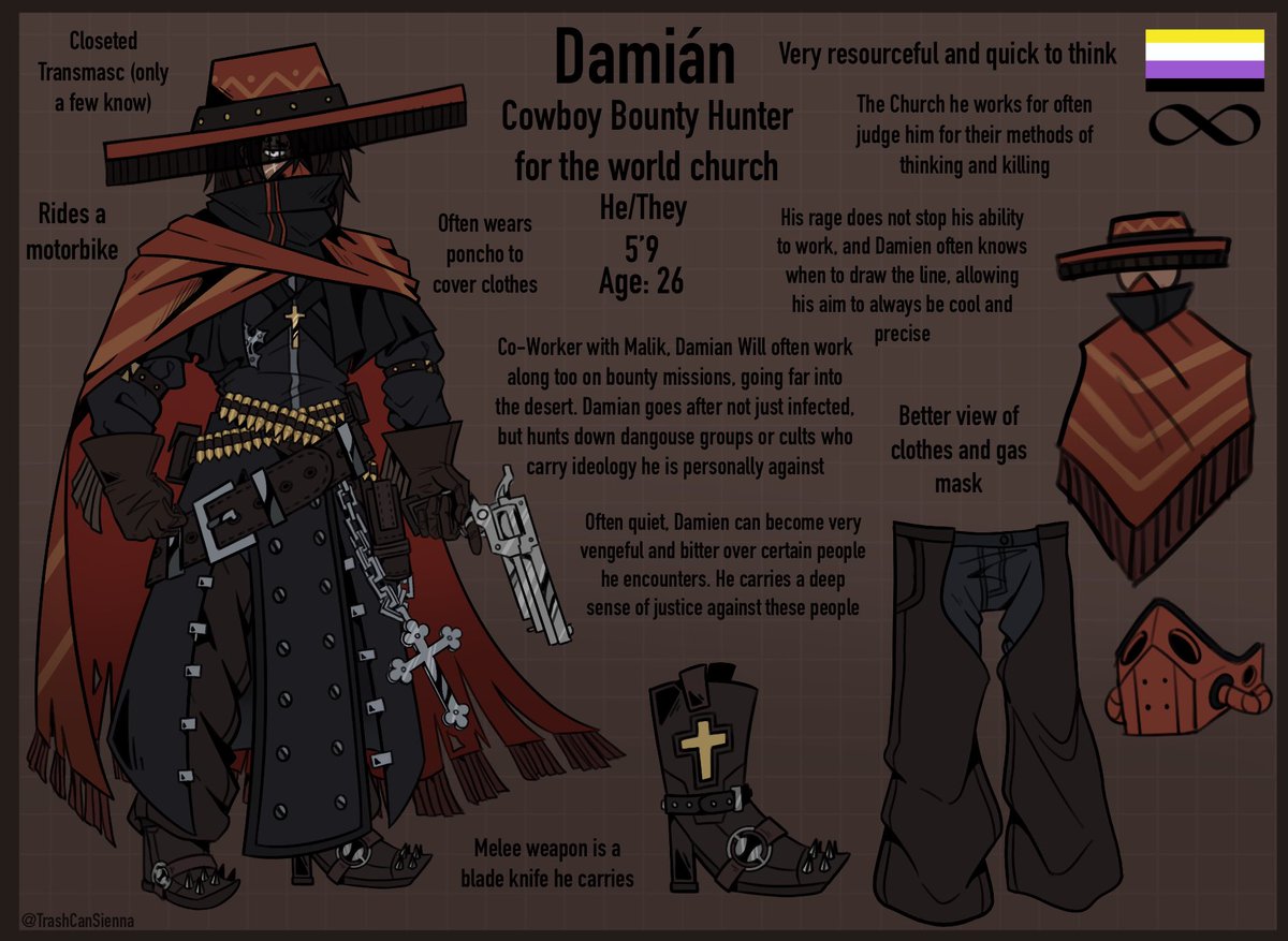 TrashCanSienna's tweet image. Original Character ref for Damian. All these characters I’ve been making lately are on artfight!
#ocart #refsheets #HeresyNC