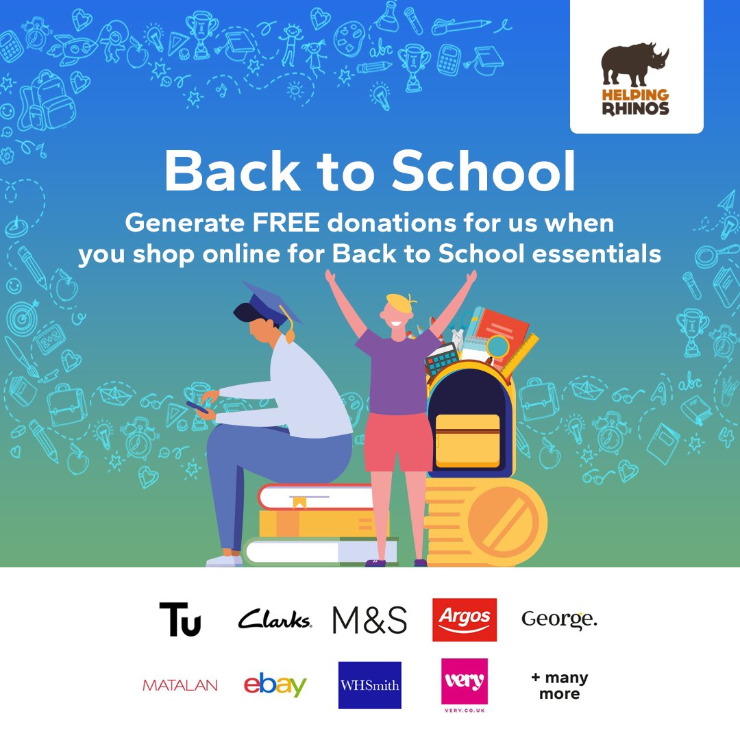 Helping Rhinos 🦏 (@helpingrhinos) on Twitter photo ✏️ It will soon be term time again! Did you know, you can raise FREE donations for us when you shop school supplies such as uniform, shoes, stationery, and much more from any of <a href="/giveasyoulive/">Give as you Live 💙❤️💚</a>'s 6,000+ top retailers! ⬇️ giveasyoulive.com/join/helping-r… ✏️ It will soon be term time again! Did you know, you can raise FREE donations for us when you shop school supplies such as uniform, shoes, stationery, and much more from any of <a href="/giveasyoulive/">Give as you Live 💙❤️💚</a>'s 6,000+ top retailers! ⬇️ giveasyoulive.com/join/helping-r…