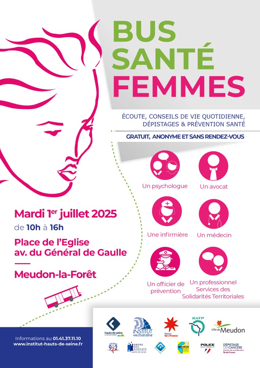 instituthds's tweet image. 📢 Cette semaine, le #BusSantéFemmes donne rendez-vous aux femmes de @VilledeMeudon et #BoisColombes (@hautsdeseinefr) ! 🚌🩺

📅 Mardi 1er juillet 📍 Pl. de l&apos;Eglise / Av. du Général de Gaulle 🕙 10h-16h
📅 Jeudi 3 juillet📍Pl. Jean Mermoz 🕐 10h-17h

🔗 Plus d&apos;infos 👉…
