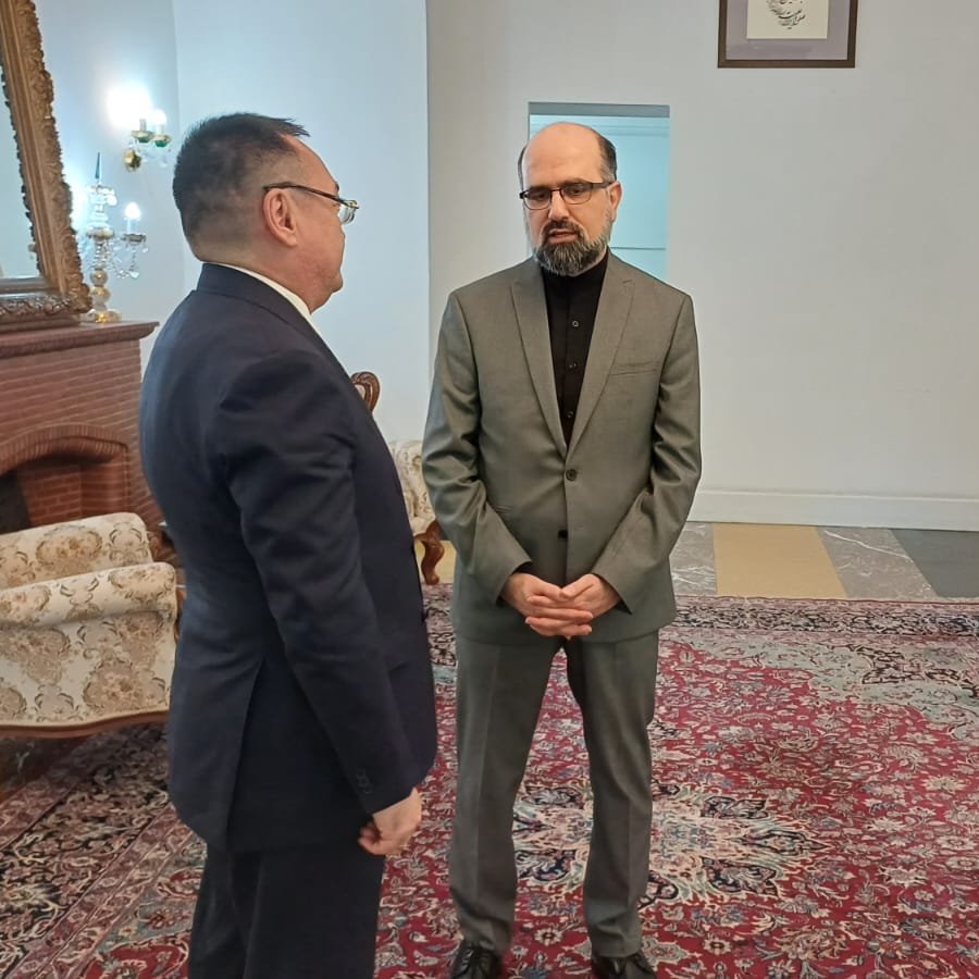 kgembassybe's tweet image. Ambassador Aidit Erkin visited the Iranian Embassy in Brussels, signed the book of condolences, and conveyed sympathies to the families of the victims in a meeting with the Iranian Ambassador @ARobatjazi.