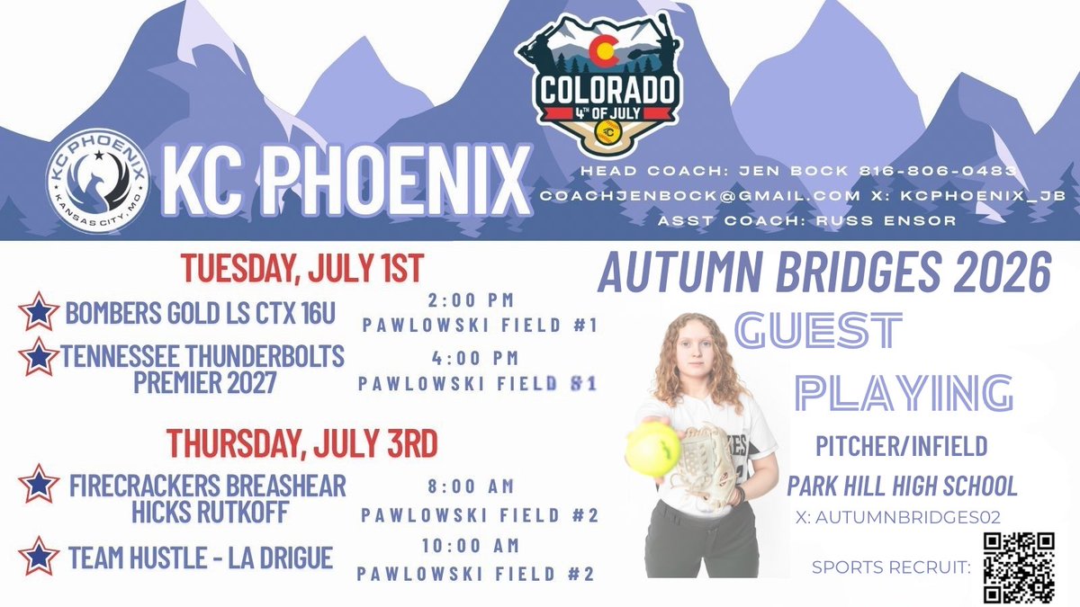 Autumn Bridges 2026 (@autumnbridges02) on Twitter photo Headed to Colorado for the week to play with KC Phoenix!!! Games start Tuesday! Headed to Colorado for the week to play with KC Phoenix!!! Games start Tuesday!