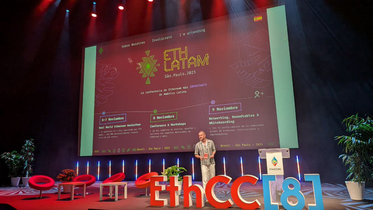 ETH Latam (@ethlatam) on Twitter photo ETH Latam was mentioned on the <a href="/EthCC/">EthCC - Ethereum Community Conference</a> main stage on day one 🙌
Big thanks to <a href="/tkstanczak/">Tomasz K. Stańczak</a> for spreading the word 💜
Join us in São Paulo from November 6–9 for the best <a href="/EFDevcon/">Devconnect ARG</a> stopover 🇧🇷✨
#DestinoDevconnect ETH Latam was mentioned on the <a href="/EthCC/">EthCC - Ethereum Community Conference</a> main stage on day one 🙌
Big thanks to <a href="/tkstanczak/">Tomasz K. Stańczak</a> for spreading the word 💜
Join us in São Paulo from November 6–9 for the best <a href="/EFDevcon/">Devconnect ARG</a> stopover 🇧🇷✨
#DestinoDevconnect