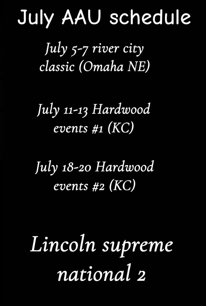 AAU schedule for July!