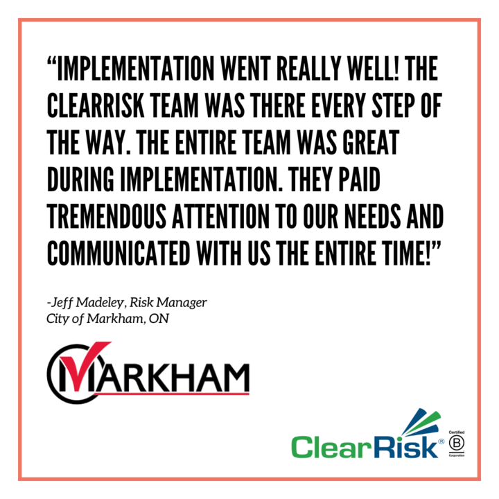 ClearRisk (@clearrisk) on Twitter photo When you have a dedicated team behind you, implementation doesn’t have to be stressful. Seamless implementation, start to finish. That’s the ClearRisk way.
<a href="/cityofmarkham/">City of Markham</a>
#riskmanagement #claimsmanagement #RMIS #insurance When you have a dedicated team behind you, implementation doesn’t have to be stressful. Seamless implementation, start to finish. That’s the ClearRisk way.
<a href="/cityofmarkham/">City of Markham</a>
#riskmanagement #claimsmanagement #RMIS #insurance