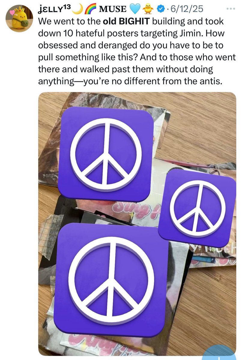 Hateful posters have reappeared at the former BigHit building, despite being removed during FESTA. This repeated, targeted act towards a member is unacceptable and dangerous.

We urge <a href="/BIGHIT_MUSIC/">BIGHIT MUSIC</a> <a href="/HYBEOFFICIALtwt/">HYBE OFFICIAL</a> <a href="/bts_bighit/">BTS_official</a> to take legal action against those responsible.