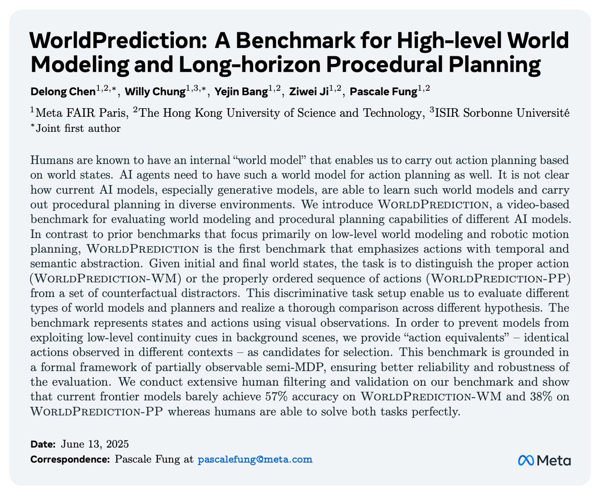 I'm attending ICML'25 in Vancouver. Will present: 

1) Subobject-level adaptive image token segmentation (main conference) arxiv.org/abs/2402.14327

2) WorldPrediction benchmark for world modeling and procedual planing (in Assessing World Models workshop) arxiv.org/abs/2506.04363