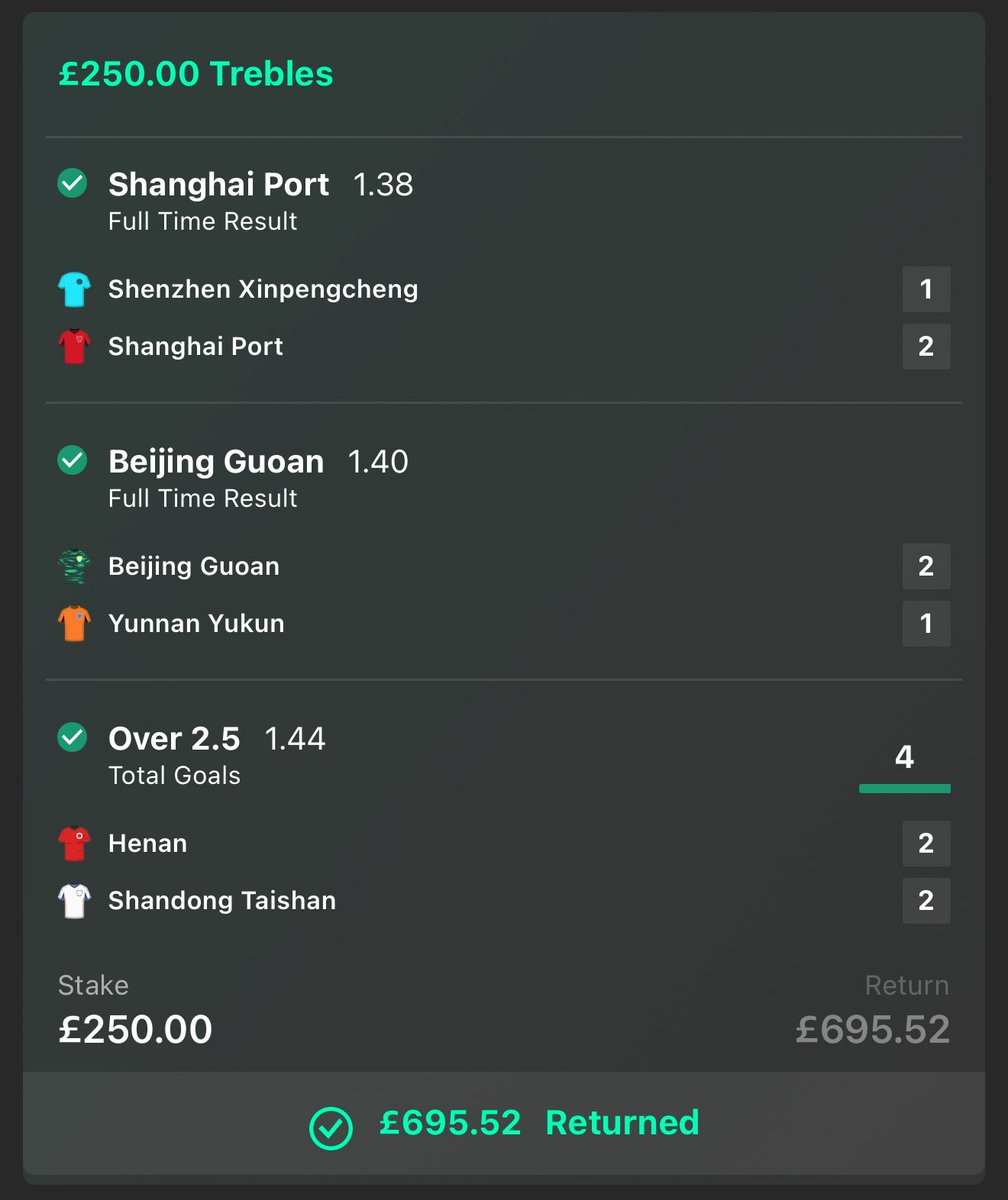 BOOOOOOOM!!! OUR CHINESE SUPER LEAGUE TREBLE IS A WINNER!✅🇨🇳

Who backed it with me?👀🤑