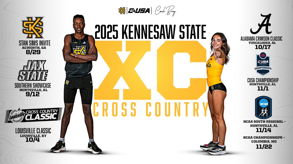 KSUTrackFieldXC's tweet image. Mark your calendars! 🗓️
Our 2025 XC Schedule is here!
We will once again be hosting the Stan Sims Invite on Aug. 29th in Acworth.
📰 tinyurl.com/3xn38kzr
#HootyHoo